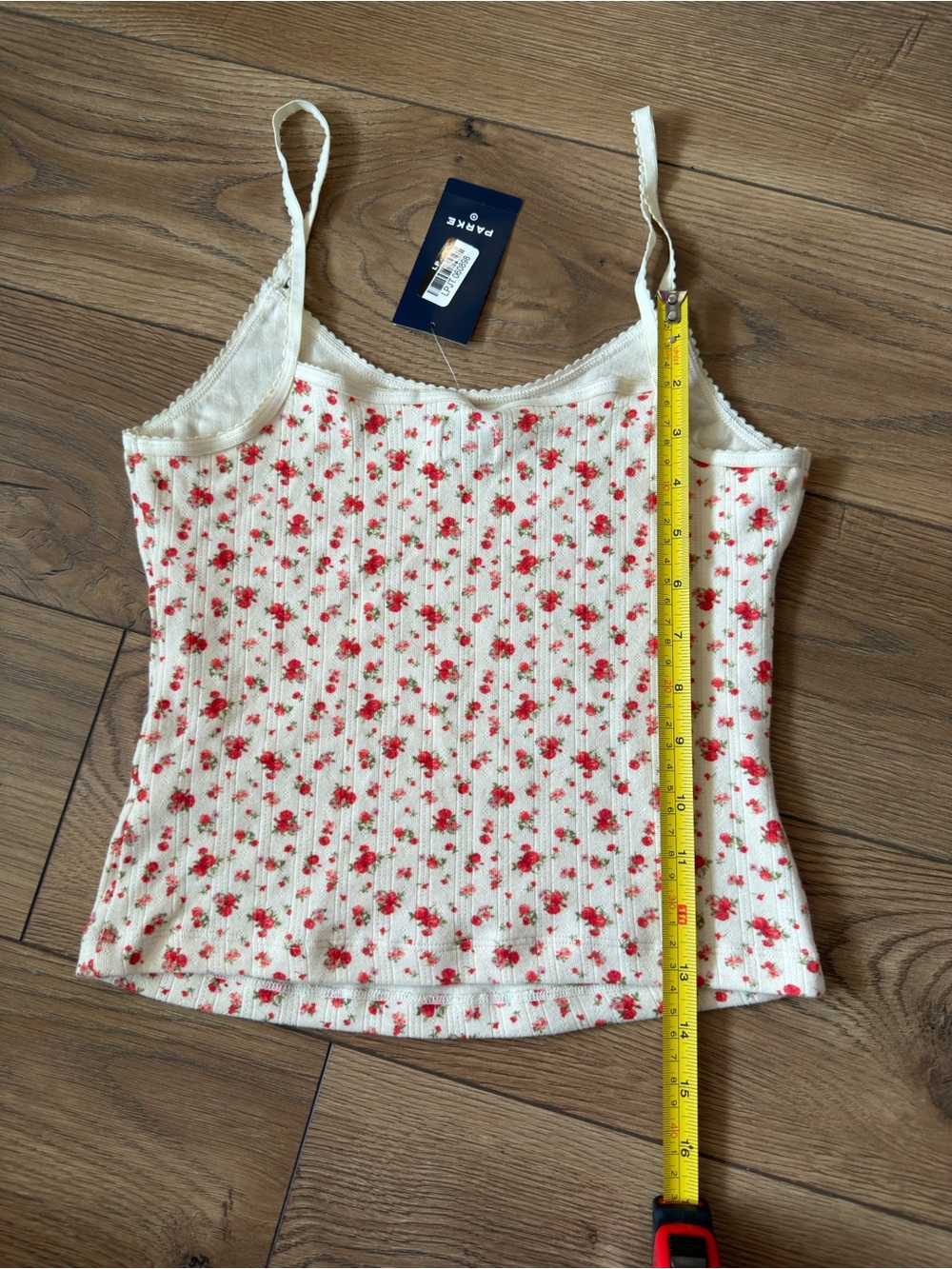 Parke Cream Floral Ribbed Cami Tank with Red Rose Print - Picture 3 of 4